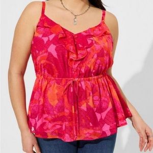 NWT Torrid Pink & Orange Floral Ruffle Drawstring Cami